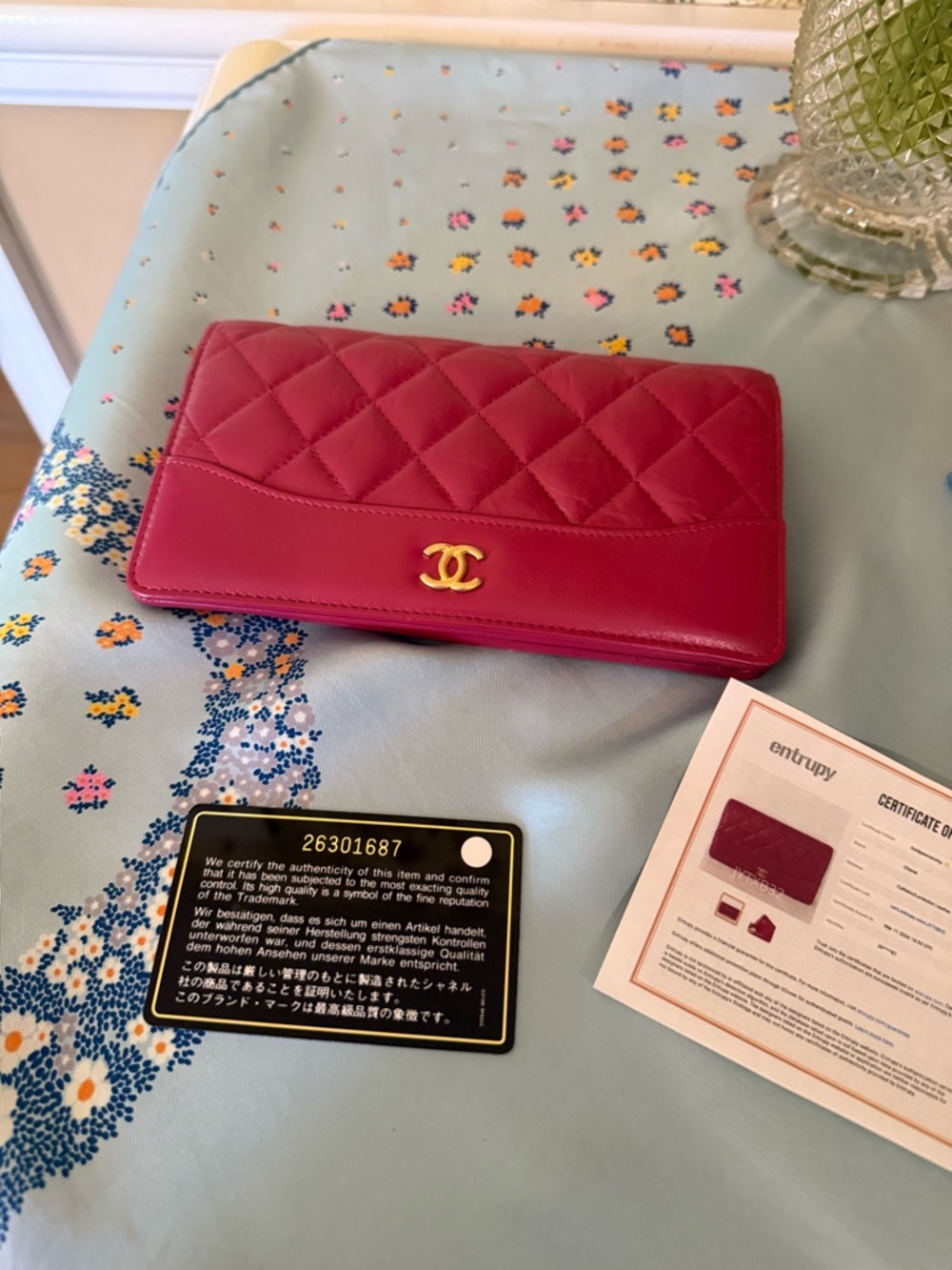 CHANEL Quilted Lambskin Flap Wallet in Fuchsia Pink with Gold CC